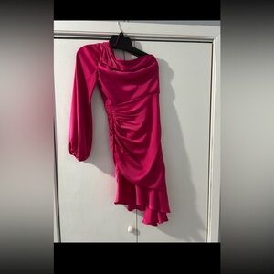 Elegant Pink Ruched Women's Dress